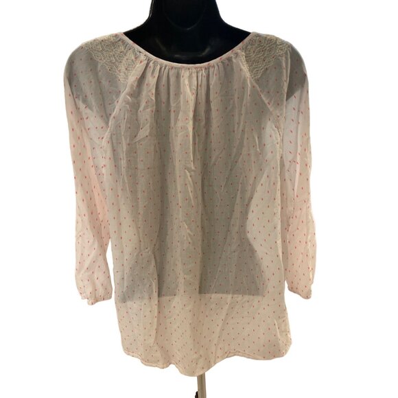 J. Crew Womens White Coral Polka Dot Peasant Blouse Embroidered Details Size L - Picture 2 of 11